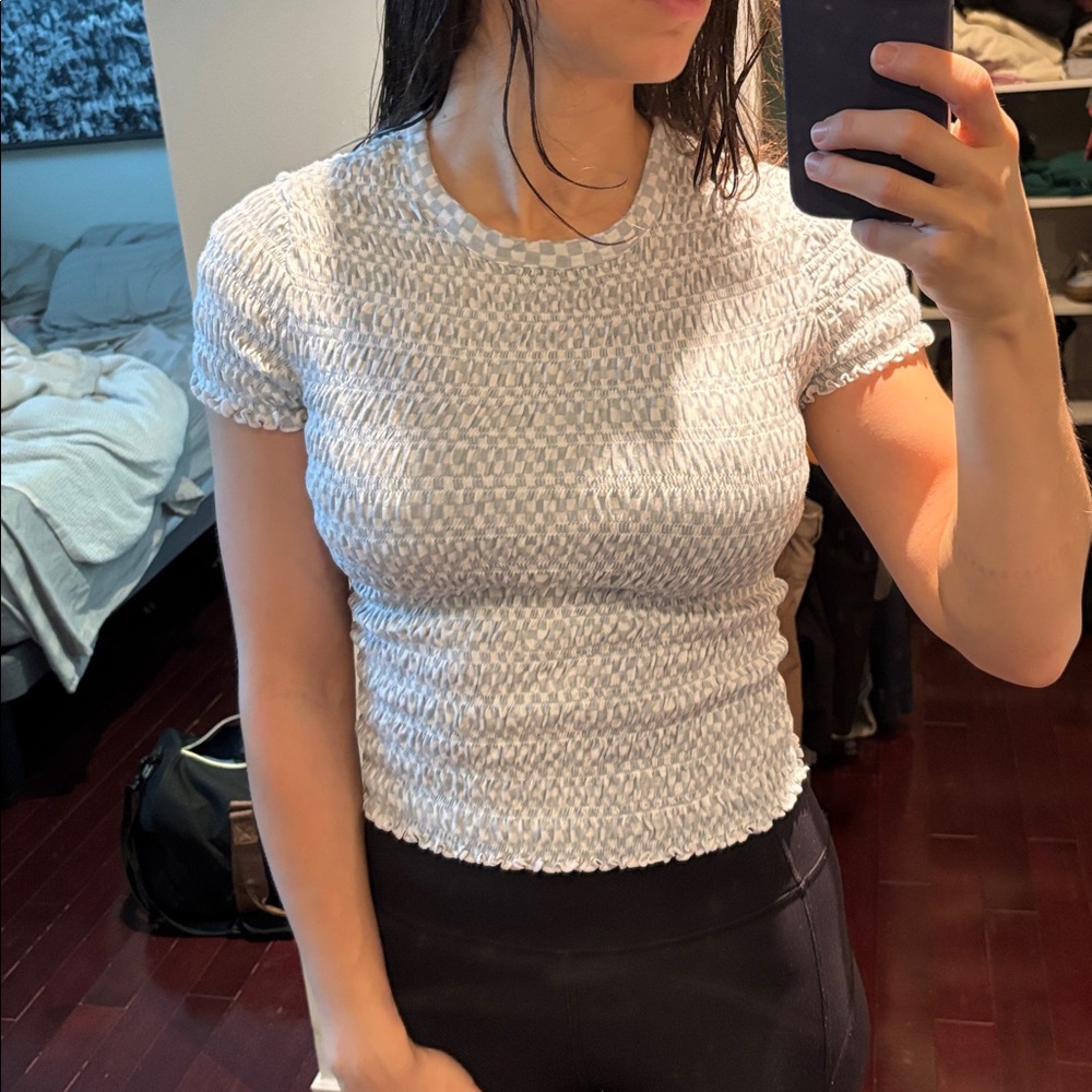 Blue/White Textured Women's Top